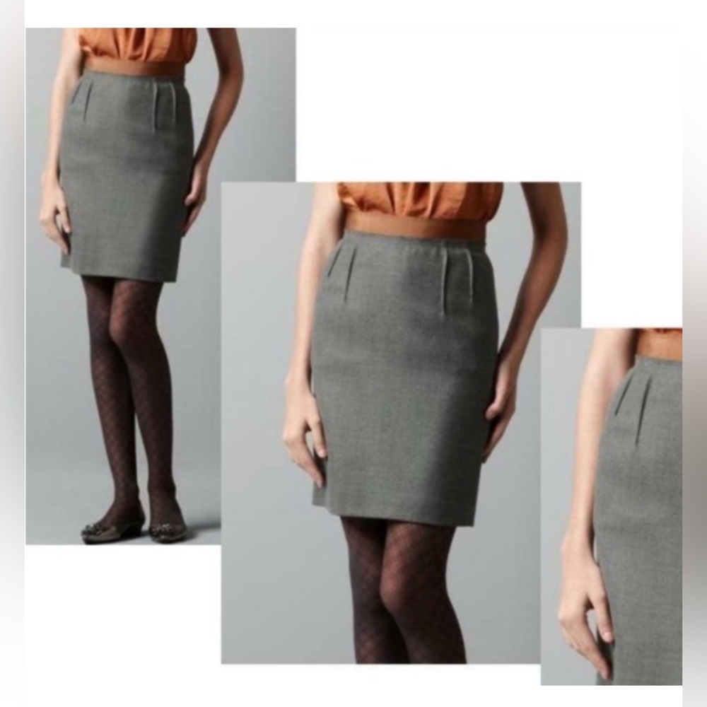 LOFT Wool Gray/Blend Beige Ribbon Waistband Knit Lined Exposed Zip Grey Skirt 8P